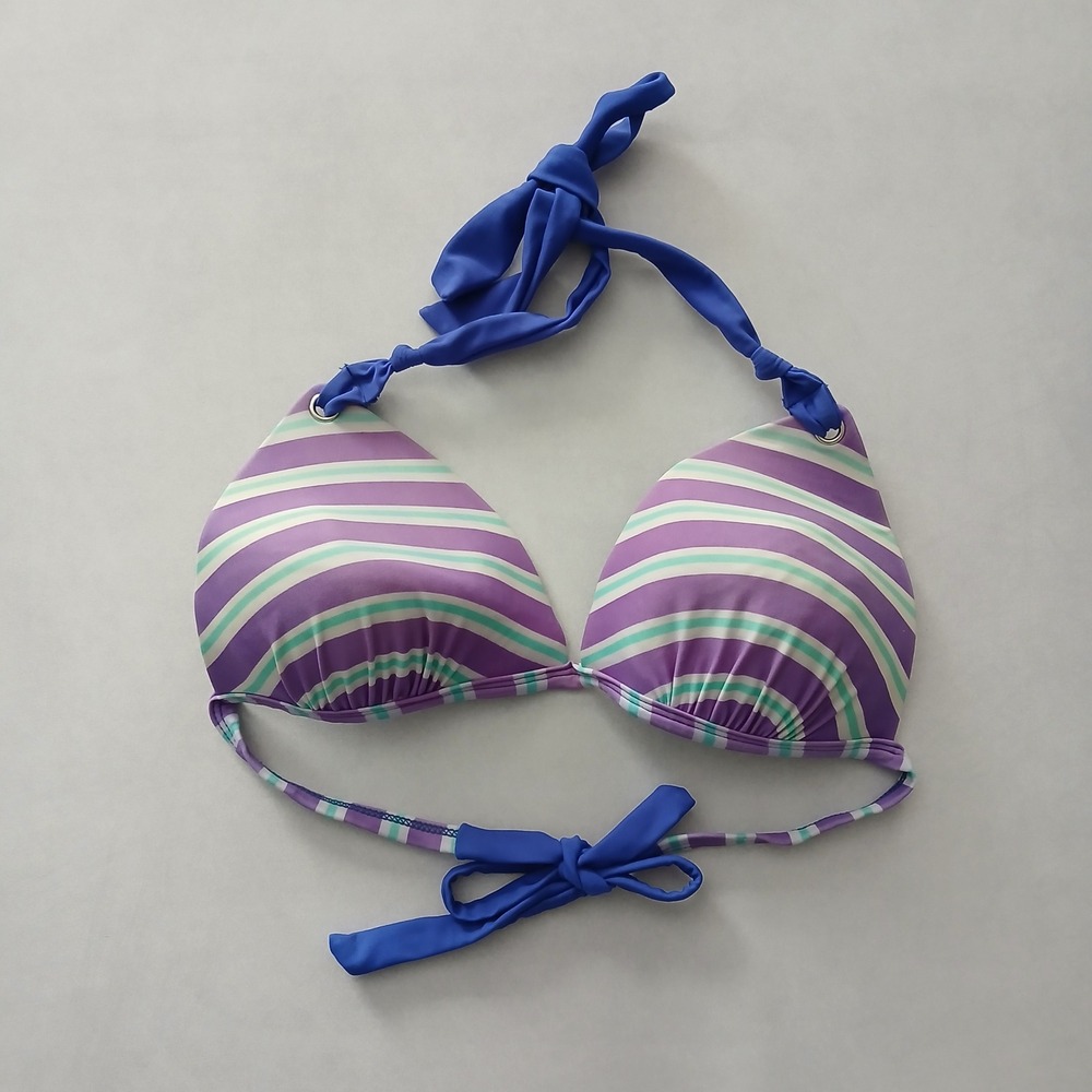Purple Y2K Swim Resort Beach Stripe Grunge Goth Tropical Bikini‎ Top Large Large